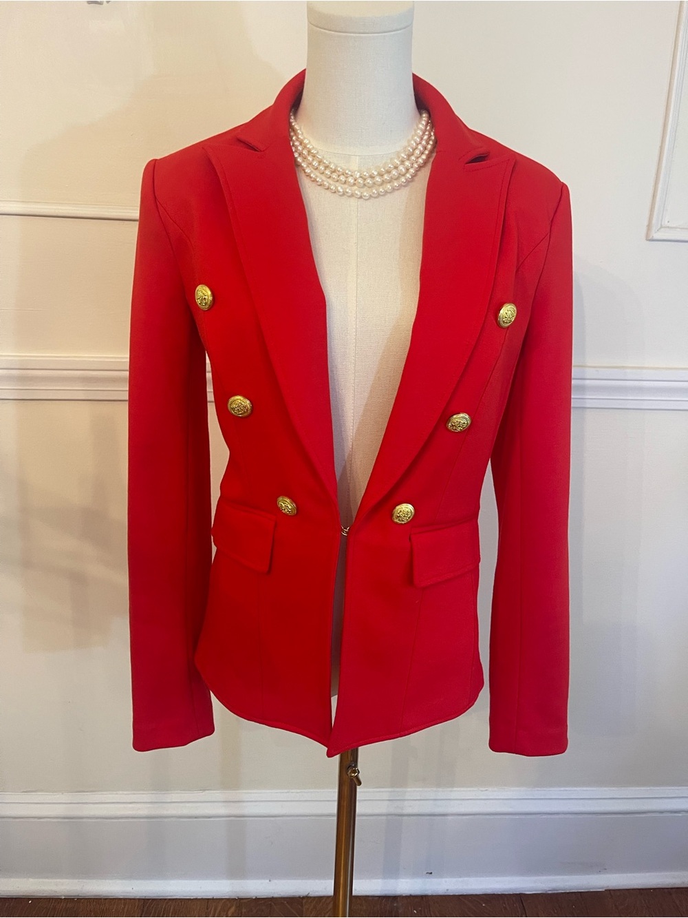 New York & Company Red Double-Breasted Gold-Button Blazer - Picture 1 of 8